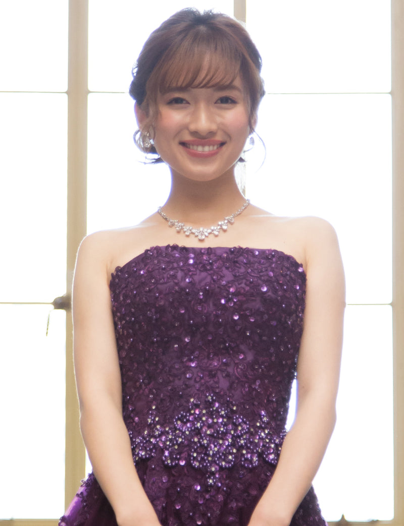 TWEED DRESS(ツイードドレス)のプラムロングドレス・チュール｜TB1714-PMの上半身正面画像です。