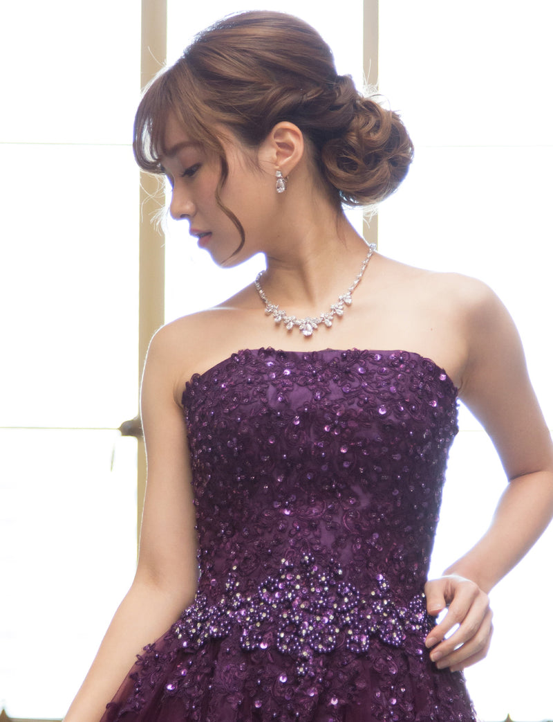 TWEED DRESS(ツイードドレス)のプラムロングドレス・チュール｜TB1714-PMの上半身正面画像です。