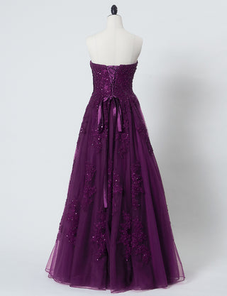 TWEED DRESS(ツイードドレス)のプラムロングドレス・チュール｜TB1714-PMのトルソー全身背面画像です。