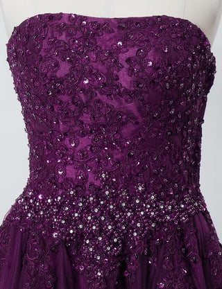 TWEED DRESS(ツイードドレス)のプラムロングドレス・チュール｜TB1714-PMのトルソー上半身正面画像です。