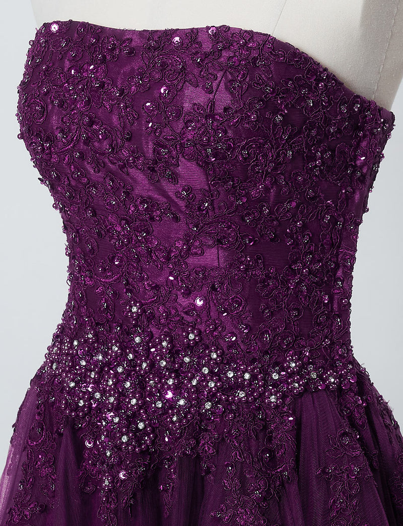 TWEED DRESS(ツイードドレス)のプラムロングドレス・チュール｜TB1714-PMのトルソー上半身斜め画像です。