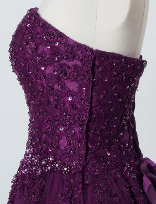 TWEED DRESS(ツイードドレス)のプラムロングドレス・チュール｜TB1714-PMのトルソー上半身側面画像です。