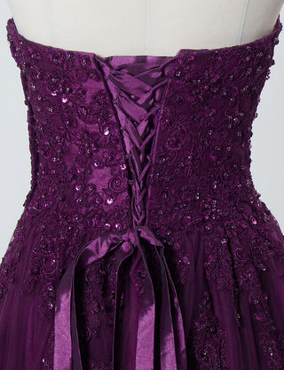 TWEED DRESS(ツイードドレス)のプラムロングドレス・チュール｜TB1714-PMのトルソー上半身背面画像です。