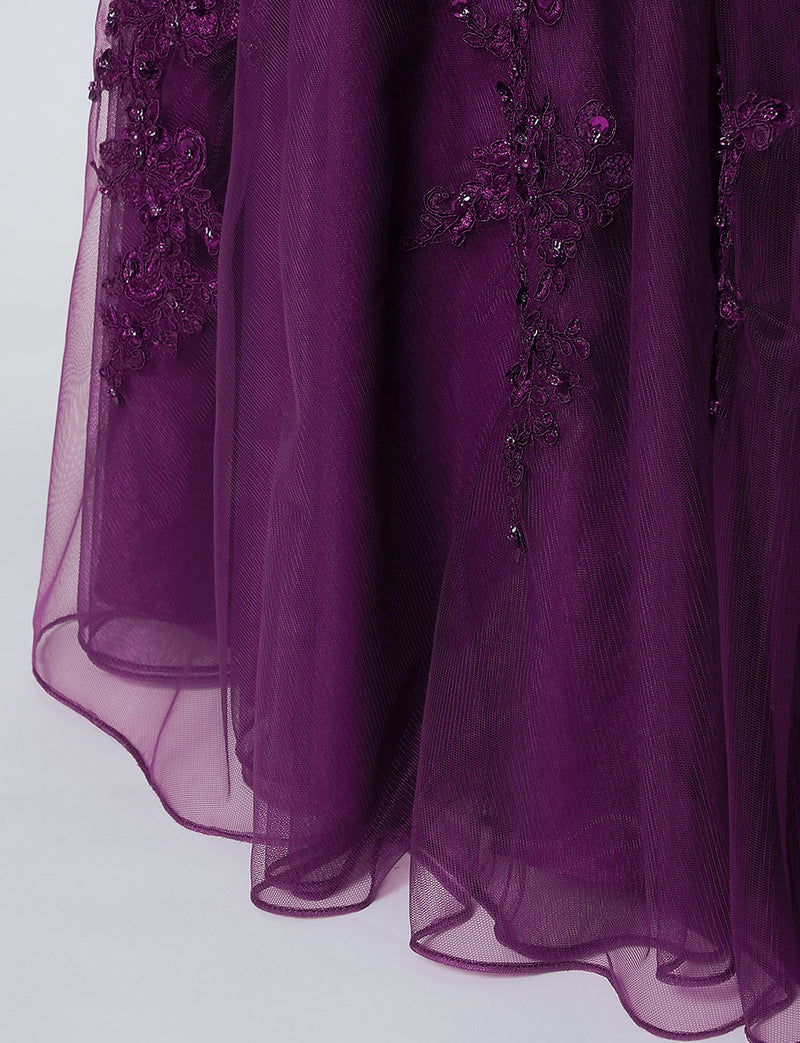 TWEED DRESS(ツイードドレス)のプラムロングドレス・チュール｜TB1714-PMのスカート裾拡大画像です。