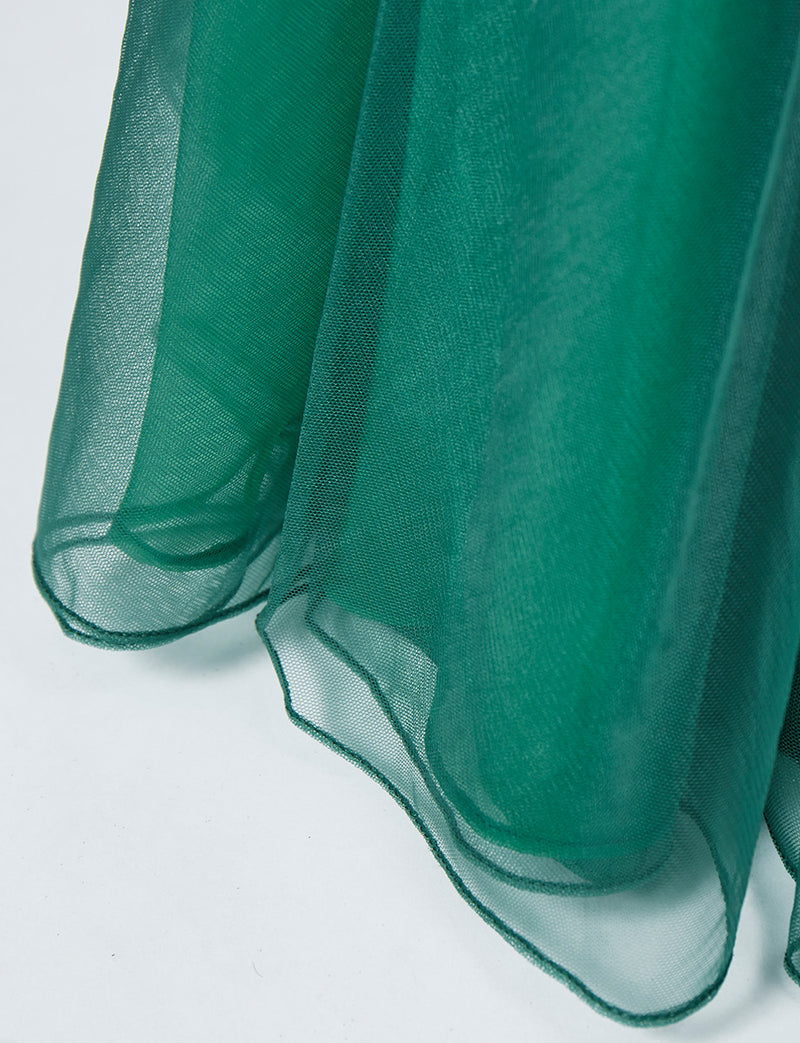 TWEED DRESS(ツイードドレス)のボトルグリーンロングドレス・チュール｜TB1719-BGNのスカート裾拡大画像です。