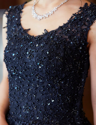 TWEED DRESS(ツイードドレス)のダークネイビーロングドレス・チュール｜TB1719-DNYの上半身装飾拡大画像です。