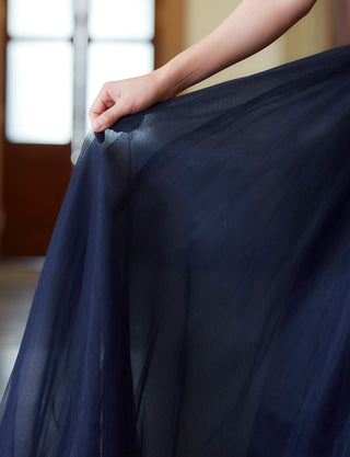TWEED DRESS(ツイードドレス)のダークネイビーロングドレス・チュール｜TB1719-DNYのスカート拡大画像です。
