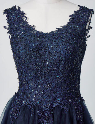 TWEED DRESS(ツイードドレス)のダークネイビーロングドレス・チュール｜TB1719-DNYのトルソー上半身正面画像です。