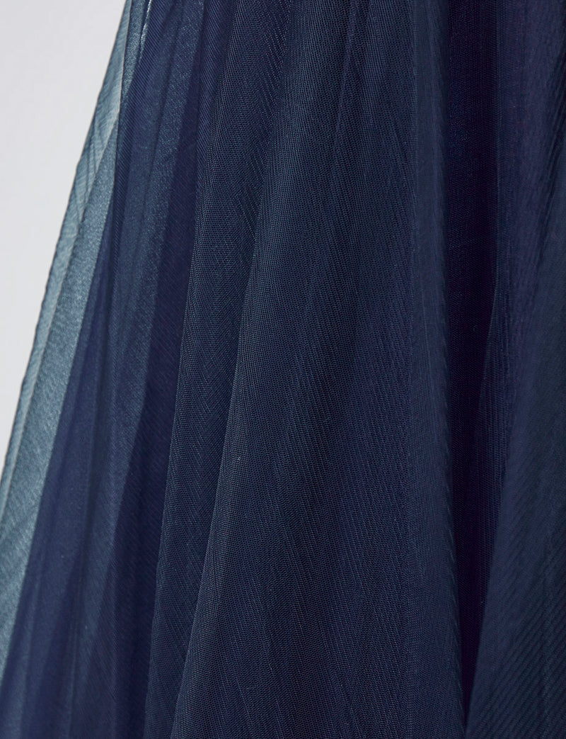 TWEED DRESS(ツイードドレス)のダークネイビーロングドレス・チュール｜TB1719-DNYのスカート生地拡大画像です。
