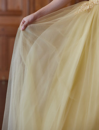 TWEED DRESS(ツイードドレス)のレモンイエローロングドレス・チュール｜TB1719-LYWのスカート拡大画像です。