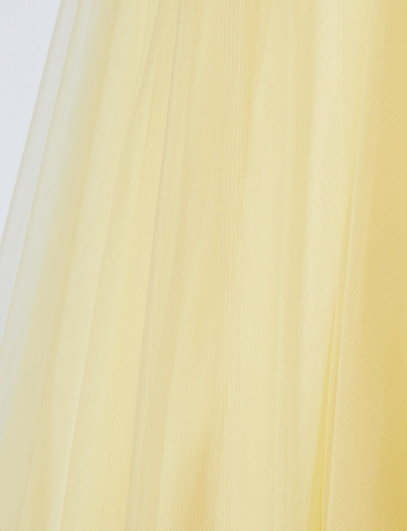 TWEED DRESS(ツイードドレス)のレモンイエローロングドレス・チュール｜TB1719-LYWのスカート生地拡大画像です。
