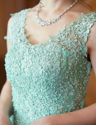 TWEED DRESS(ツイードドレス)のペールミントロングドレス・チュール｜TB1719-PMTの上半身装飾拡大画像です。
