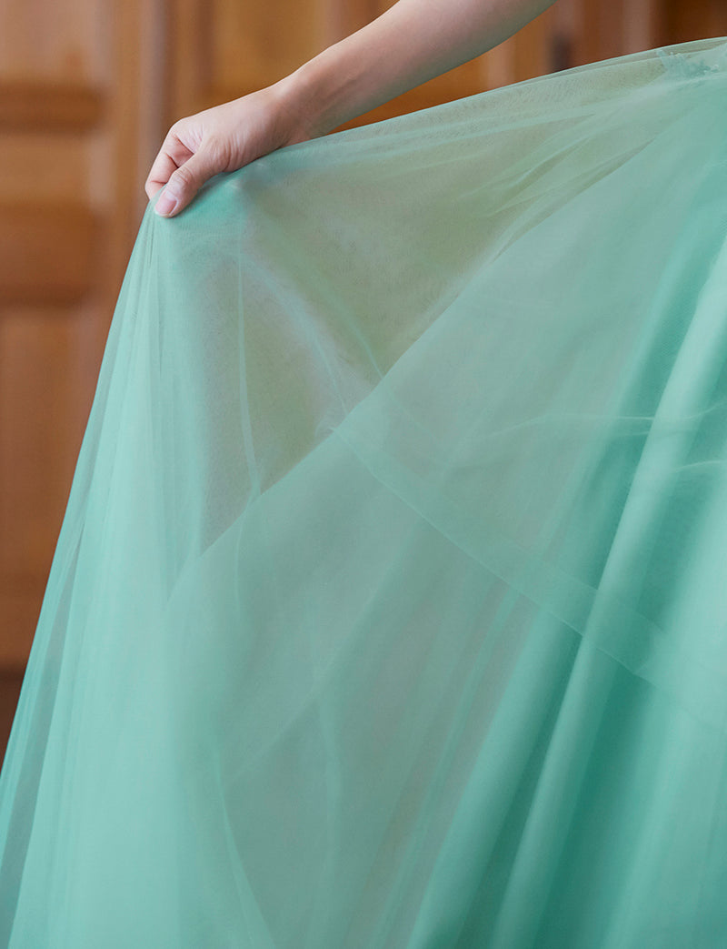 TWEED DRESS(ツイードドレス)のペールミントロングドレス・チュール｜TB1719-PMTのスカート拡大画像です。