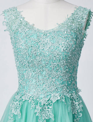 TWEED DRESS(ツイードドレス)のペールミントロングドレス・チュール｜TB1719-PMTのトルソー上半身正面画像です。
