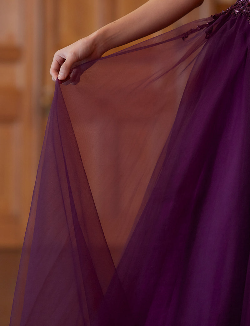 TWEED DRESS(ツイードドレス)のプラムロングドレス・チュール｜TB1719-PMのスカート拡大画像です。