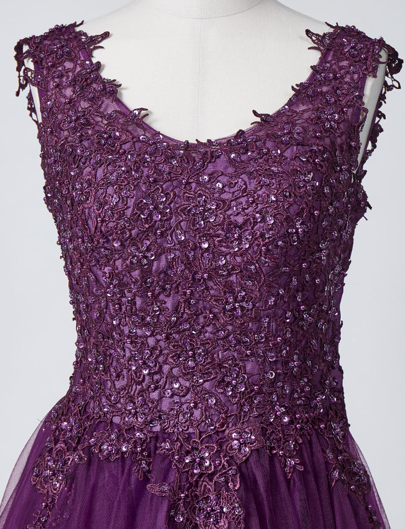 TWEED DRESS(ツイードドレス)のプラムロングドレス・チュール｜TB1719-PMのトルソー上半身正面画像です。