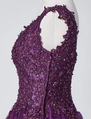 TWEED DRESS(ツイードドレス)のプラムロングドレス・チュール｜TB1719-PMのトルソー上半身側面画像です。