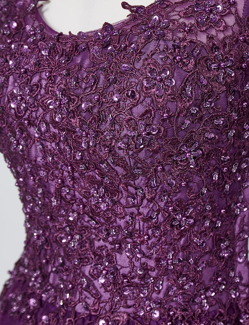 TWEED DRESS(ツイードドレス)のプラムロングドレス・チュール｜TB1719-PMの上半身ビジュ装飾拡大画像です。