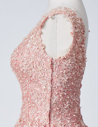 TWEED DRESS(ツイードドレス)のサーモンピンクロングドレス・チュール｜TB1719-SAPKのトルソー上半身側面画像です。