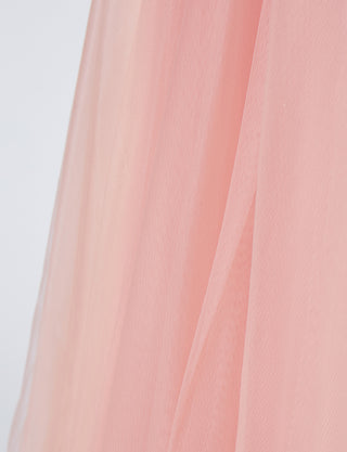 TWEED DRESS(ツイードドレス)のサーモンピンクロングドレス・チュール｜TB1719-SAPKのスカート生地拡大画像です。