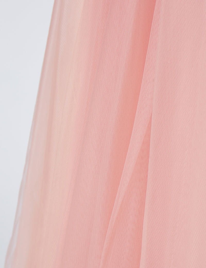 TWEED DRESS(ツイードドレス)のサーモンピンクロングドレス・チュール｜TB1719-SAPKのスカート生地拡大画像です。