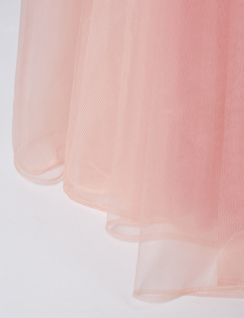 TWEED DRESS(ツイードドレス)のサーモンピンクロングドレス・チュール｜TB1719-SAPKのスカート裾拡大画像です。