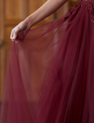 TWEED DRESS(ツイードドレス)のワインレッドロングドレス・チュール｜TB1719-WRDのスカート拡大画像です。