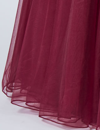 TWEED DRESS(ツイードドレス)のワインレッドロングドレス・チュール｜TB1719-WRDのスカート裾拡大画像です。