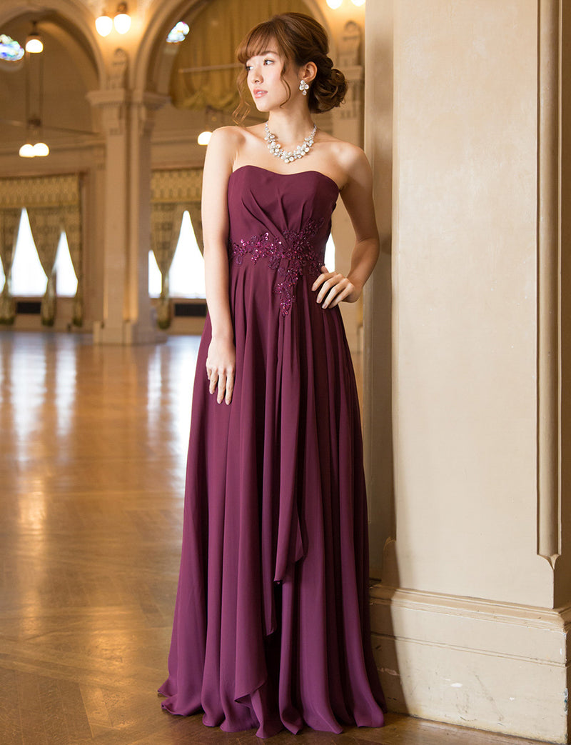 TWEED DRESS(ツイードドレス)のバーガンディーロングドレス・シフォン｜TB1721-BGDの全身正面画像です。