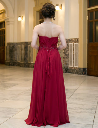 TWEED DRESS(ツイードドレス)のダークレッドロングドレス・シフォン｜TB1721-DRDの全身背面画像です。