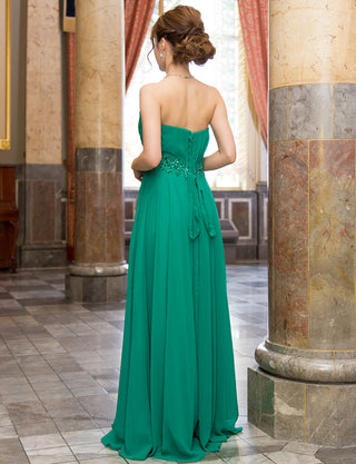TWEED DRESS(ツイードドレス)のグリーンロングドレス・シフォン｜TB1721-GNの全身背面画像です。