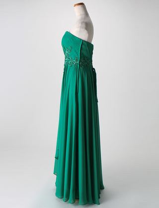 TWEED DRESS(ツイードドレス)のグリーンロングドレス・シフォン｜TB1721-GNのトルソー全身側面画像です。