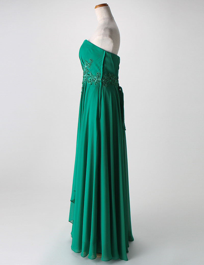 TWEED DRESS(ツイードドレス)のグリーンロングドレス・シフォン｜TB1721-GNのトルソー全身側面画像です。