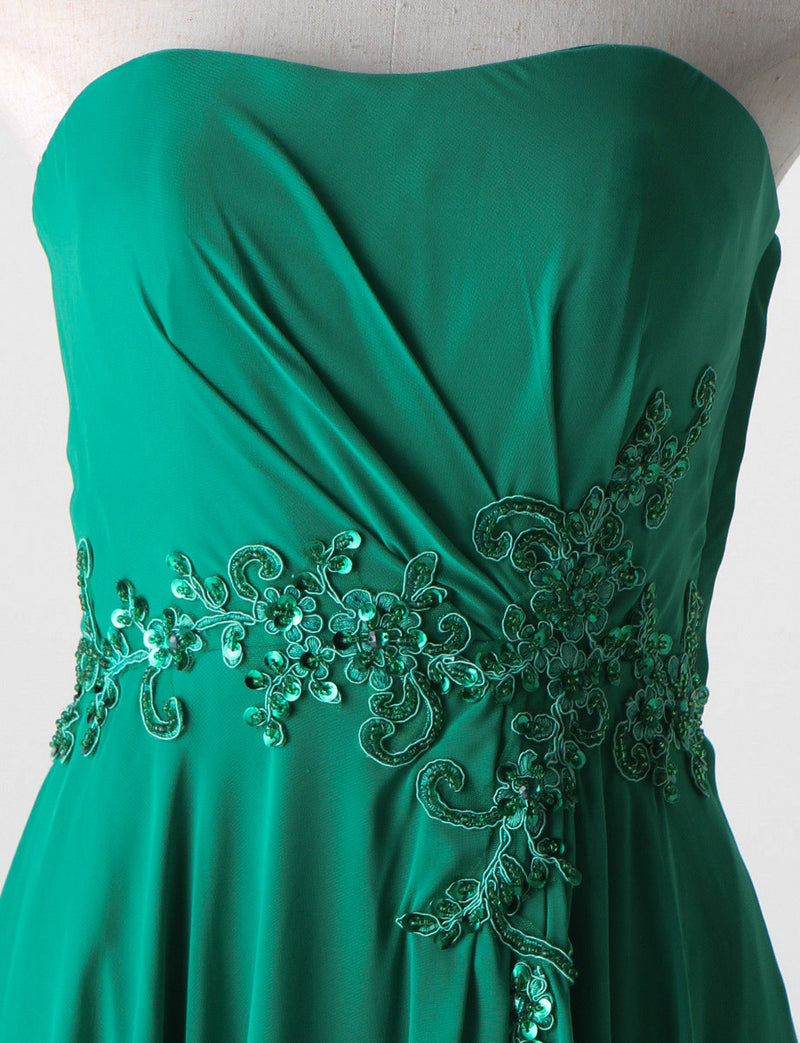 TWEED DRESS(ツイードドレス)のグリーンロングドレス・シフォン｜TB1721-GNのトルソー上半身正面画像です。