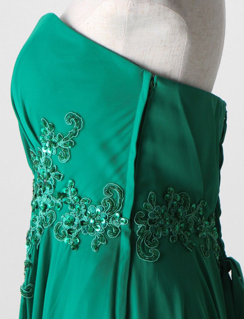 TWEED DRESS(ツイードドレス)のグリーンロングドレス・シフォン｜TB1721-GNのトルソー上半身側面画像です。