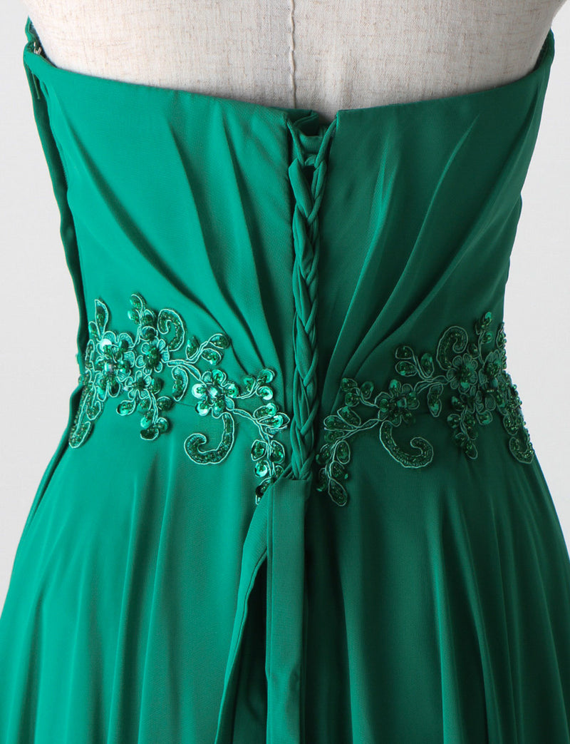 TWEED DRESS(ツイードドレス)のグリーンロングドレス・シフォン｜TB1721-GNの上半身装飾拡大画像です。