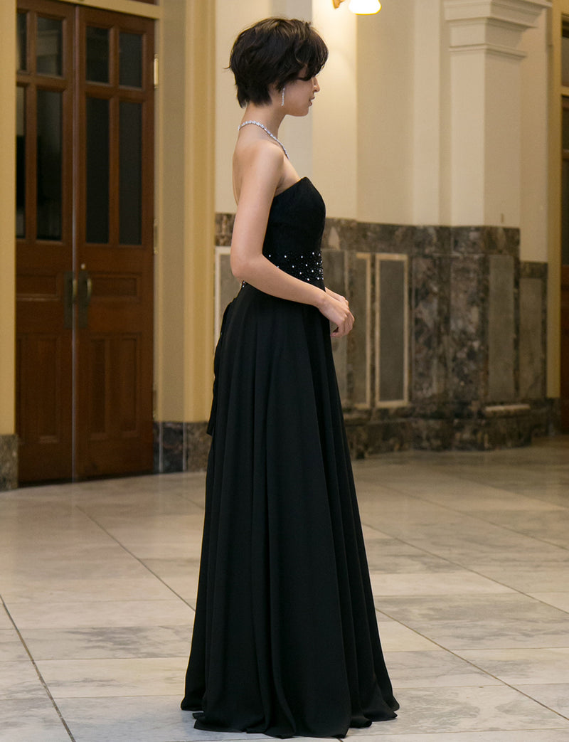 TWEED DRESS(ツイードドレス)のブラックロングドレス・シフォン｜TB1722-BKの全身側面画像です。
