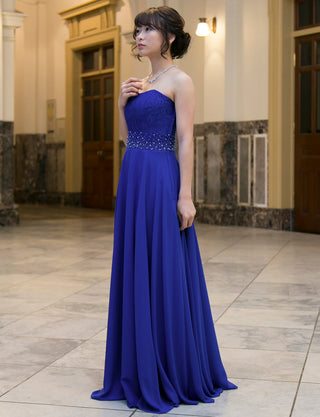 TWEED DRESS(ツイードドレス)のロイヤルブルーロングドレス・シフォン｜TB1722-RBLの全身斜め画像です。