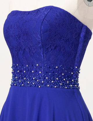 TWEED DRESS(ツイードドレス)のロイヤルブルーロングドレス・シフォン｜TB1722-RBLのトルソー上半身斜め画像です。