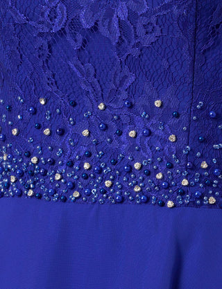 TWEED DRESS(ツイードドレス)のロイヤルブルーロングドレス・シフォン｜TB1722-RBLのウエストビジュ装飾拡大画像です。