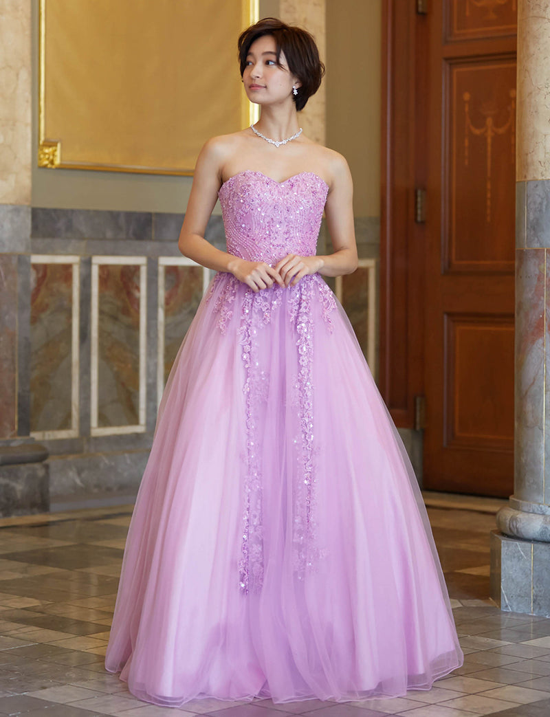 TWEED DRESS(ツイードドレス)のラベンダーロングドレス・チュール｜TB1723-LVの全身正面画像です。