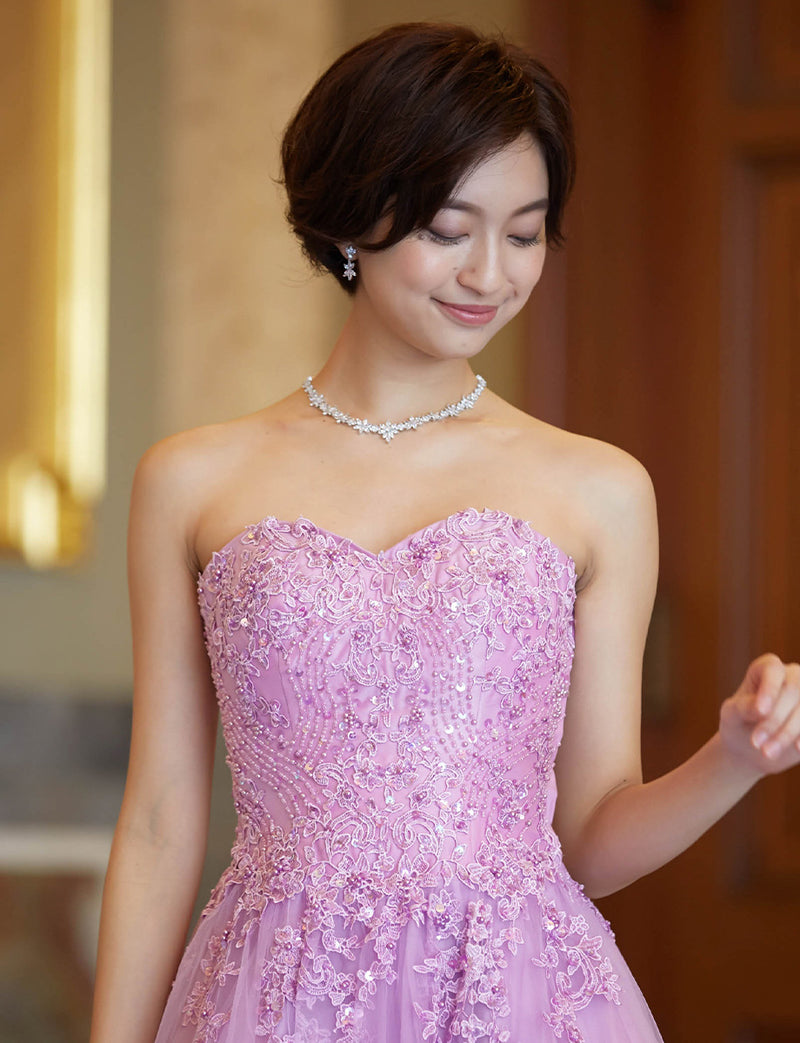 TWEED DRESS(ツイードドレス)のラベンダーロングドレス・チュール｜TB1723-LVの上半身正面画像です。