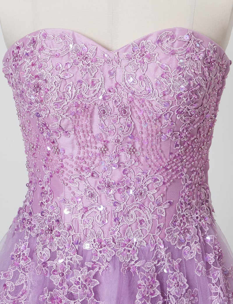 TWEED DRESS(ツイードドレス)のラベンダーロングドレス・チュール｜TB1723-LVのトルソー上半身正面画像です。