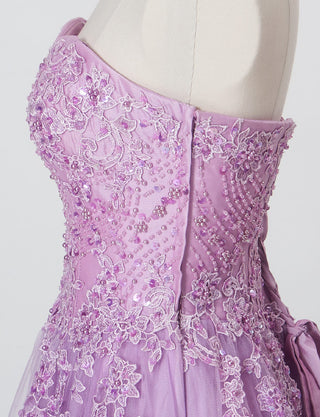 TWEED DRESS(ツイードドレス)のラベンダーロングドレス・チュール｜TB1723-LVのトルソー上半身側面画像です。