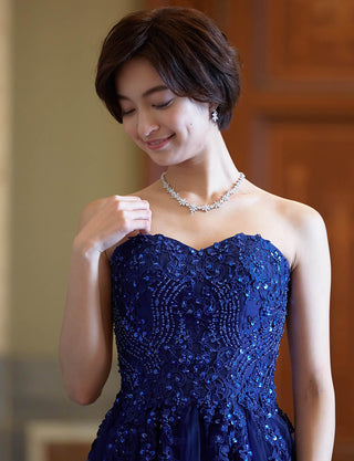 TWEED DRESS(ツイードドレス)のネイビーロングドレス・チュール｜TB1723-NYの上半身正面画像です。