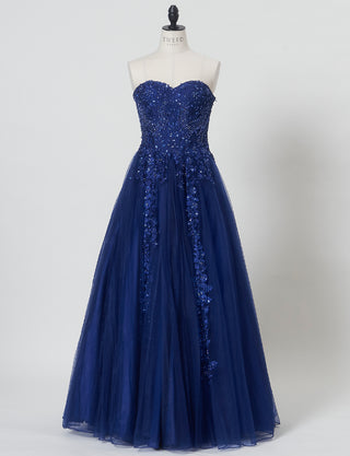 TWEED DRESS(ツイードドレス)のネイビーロングドレス・チュール｜TB1723-NYのトルソー全身正面画像です。