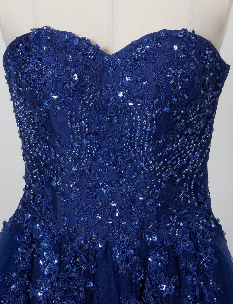 TWEED DRESS(ツイードドレス)のネイビーロングドレス・チュール｜TB1723-NYのトルソー上半身正面画像です。