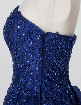 TWEED DRESS(ツイードドレス)のネイビーロングドレス・チュール｜TB1723-NYのトルソー上半身側面画像です。
