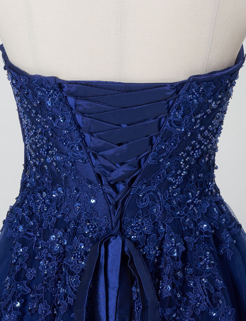 TWEED DRESS(ツイードドレス)のネイビーロングドレス・チュール｜TB1723-NYのトルソー上半身背面画像です。