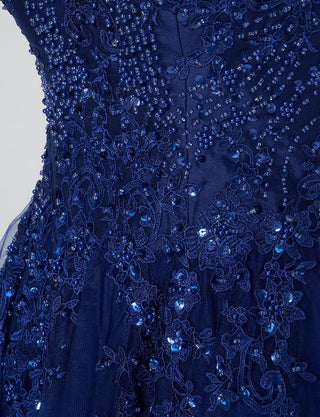 TWEED DRESS(ツイードドレス)のネイビーロングドレス・チュール｜TB1723-NYの上半身装飾拡大画像です。